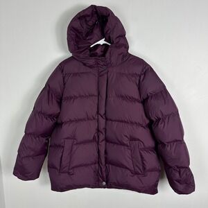 Eileen Fisher Purple Puffer Down‎ Feather Coat Hooded Womens Size Medium Quilted